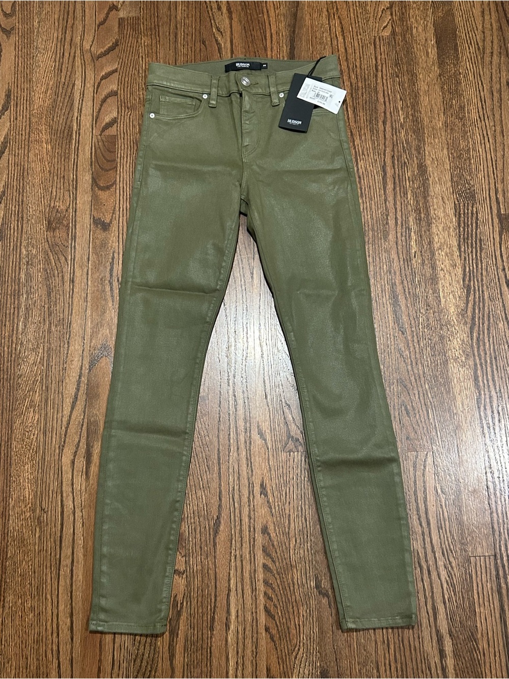 Hudson Nico Midrise Super Skinny Ankle Coated Jeans Army Green 26 NWT